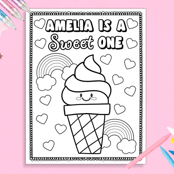 Ice Cream Birthday Coloring Page Sweet One Birthday Girl 1St Birthday Sweet One Party Table Decor Baby First Birthday Activity Colouring