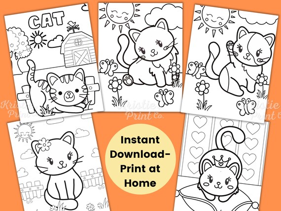 Cat Coloring Pages for Kids, Kitten Coloring Pages, Cat Birthday Favor, Animal Coloring Sheet, Homeschool Printable, Kitten Activity Book