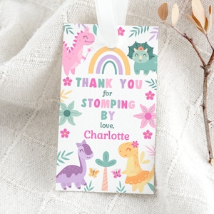 Girl Dinosaur Party Favors Label Girl Dinosaur Birthday Favors Instant Download Editable Template Thank You Tags Dinosaur Favor Tag DIN2