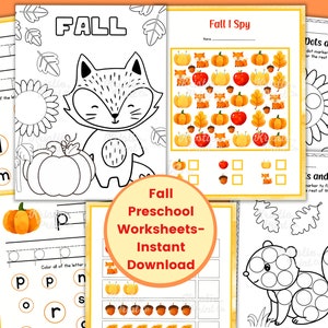 Fall Preschool Worksheets Preschool Activities Autumn Preschool Bundle Homeschool Fall Worksheets Kindergarten Fall Activity Preschool Print