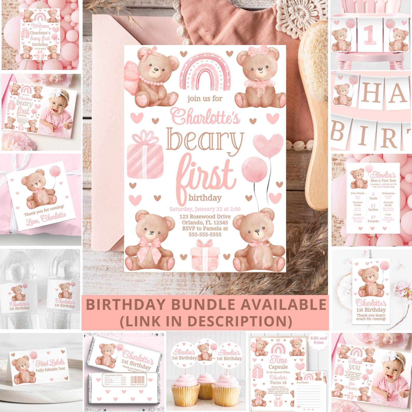 Bear High Chair Banner Beary First Birthday Banner Printable Banner ...