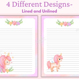 Unicorn briefpapier set, afdrukbare Unicorn briefpapier, digitaal notitiepapier, download, schrijfpapier, meisjes briefpapier, penvriendbrieven