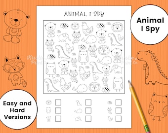 I Spy Animals, I Spy Worksheet, Printable Activity Sheet,  I Spy Printables, I Spy Game, Activity Pages for Kids, Classroom Activity, Cute