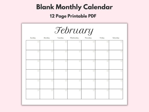 monthly blank calendar printable calendar template etsy israel