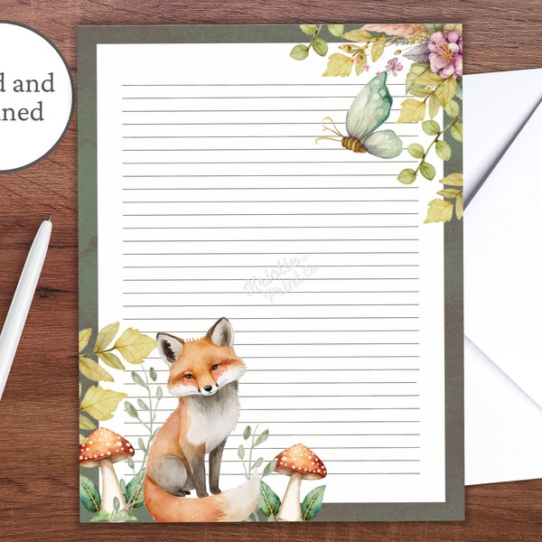 Fox Stationery, Woodland Stationery, Stationery Paper Design, Cottagecore Stationery, Stationery Printable, Lined Writing Paper, Unlined