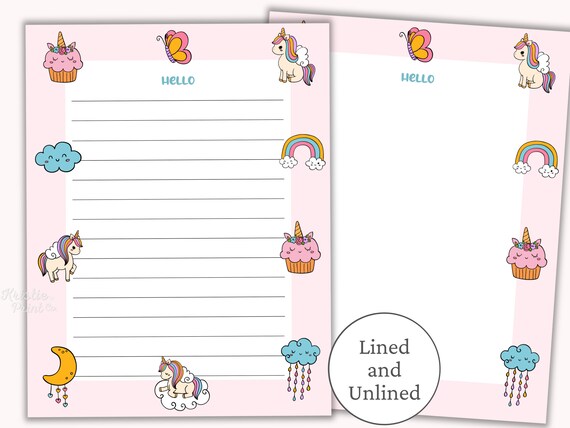 Kawaii Stationery Printable Cute Stationery Paper Unicorn - Etsy