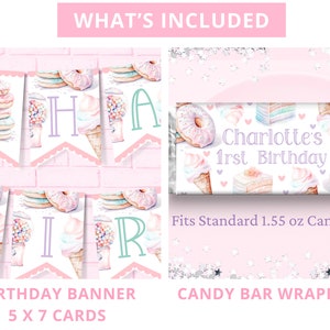 Sweet One Birthday Bundle Sweet One Party 1St Birthday Bundle Girl First Birthday Decor Editable Templates Ice Cream Donut Invitation SWE1 image 5