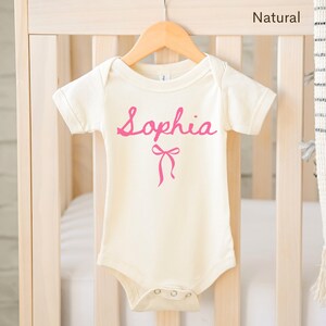 Personalized Name Baby Bodysuit Bow Shirt First Birthday Girl Custom Shirt Coquette Baby Bodysuit Baby Girl Outfit Whimsical Baby Clothing