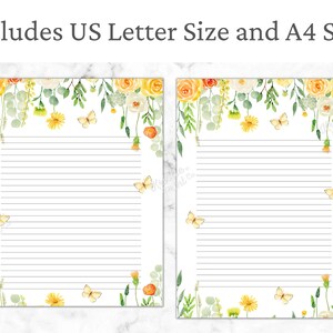 Yellow Floral Stationery, Floral Printable Stationery Paper, Floral ...