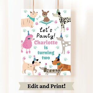 Anniversaire chien, téléchargement numérique, fête d&#39;anniversaire de chien, signe de fête de chiot, décoration de fête de chien, signe de bienvenue de chien, signe de Pawty pour chien, laisse Pawty DOG1