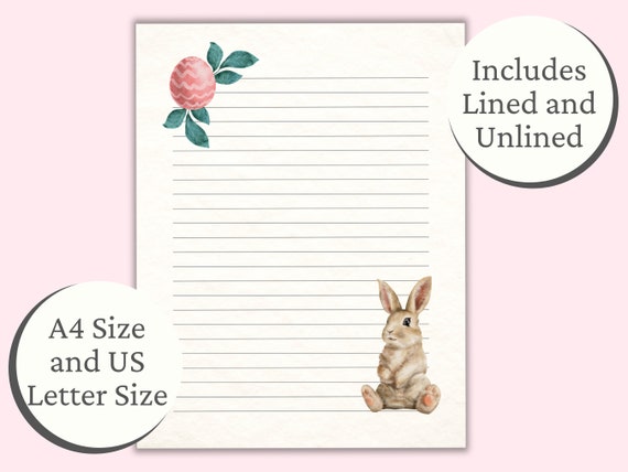 Easter Stationery Printable, Lined Writing Paper, Unlined Stationery, Digital Stationery, Cottage Core Stationery, Shabby Chic Stationary