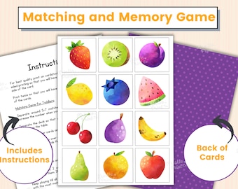 Fruit Matching Game Printable, Matching Card Game, Memory Game, Educational Activities, Kids Activity, Homeschool, Early Learning Games