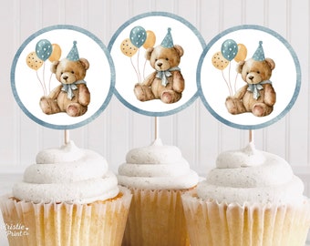 Teddy Bear Cupcake Toppers, Bear Birthday Party, Teddy Bear Party Decor, Printable Topper, Teddy Bear Baby Shower, Bear Balloon, Digital