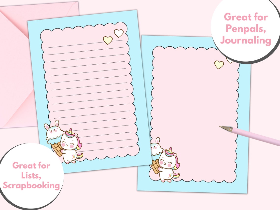 Unicorn Stationery Printable Kawaii Letter Paper Kawaii - Etsy