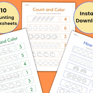 Counting Worksheets, Kindergarten Math Worksheets, Preschool Math, Count and Color, Homeschool Printable, Math Activities Preschool, Digital
