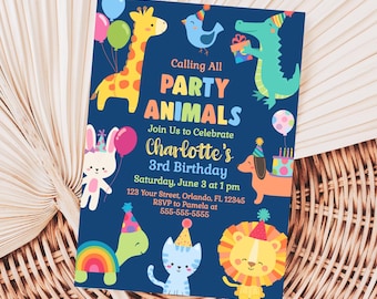 Calling All Party Animals Invitation Kids Birthday Invite Party Animals Invite Any Age Birthday Invitation Safari Birthday Editable PA1