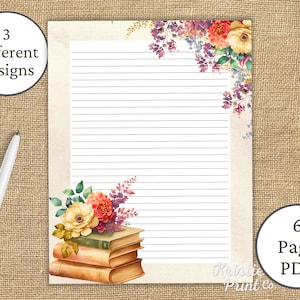 Conjunto de papelería Cottagecore, Papelería vintage, Páginas de diario PDF, Conjunto de papelería de acuarela, Papel forrado floral, Imprimible, Carta de penpal