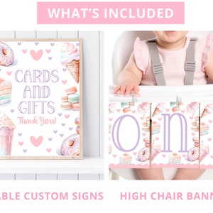 Sweet One Birthday Bundle Sweet One Party 1St Birthday Bundle Girl First Birthday Decor Editable Templates Ice Cream Donut Invitation SWE1 image 9