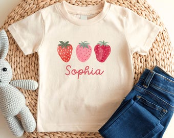 Strawberry Shirt Personalized Name Shirt Girl Name Shirt for Toddler Custom Name Shirt Toddler Girl Birthday Gift Kids Strawberry TShirt