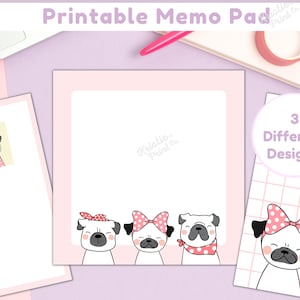 Notatnik dla psa, drukowany notatnik, kawaii artykuły papiernicze, mops, arkusze notatek kawaii, uroczy drukowany notatnik, urocze artykuły papiernicze, mały notatnik