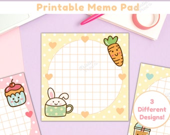 Hojas de notas imprimibles, Descarga digital, Papelería Kawaii, Hojas de notas Kawaii, Bloc de notas imprimible lindo, Imprimibles de papelería lindos, Plantilla