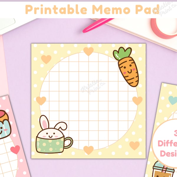 Printable Memo Sheets, Digital Download, Kawaii Stationary, Kawaii Memo Sheets, Cute Printable Notepad, Cute Stationery Printables, Template