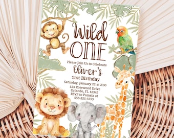 Wild One Safari Birthday Invite Jungle Birthday Invitation First Birthday Safari Animals Wild One Invitation Safari 1st Birthday Invite Boy