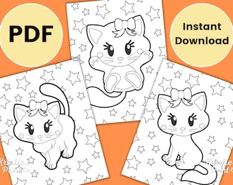 Cat Coloring Pages for Kids, Kitten Coloring Pages, Cat Birthday Favor, Animal Coloring Sheet, Homeschool Printable, Kitten Activity Book