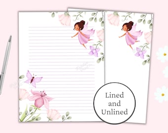 Fairy Stationery, Fairytale Writing Paper, Fantasy Stationery, Floral Lined Paper, Printable Stationery Paper, Journal Paper, Penpal Letter