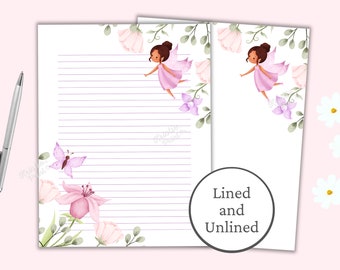 Fairy Stationery, Fairytale Writing Paper, Fantasy Stationery, Floral Lined Paper, Printable Stationery Paper, Journal Paper, Penpal Letter