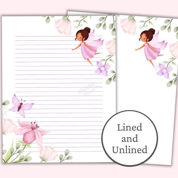 Fairy Stationery, Fairytale Writing Paper, Fantasy Stationery, Floral Lined Paper, Printable Stationery Paper, Journal Paper, Penpal Letter
