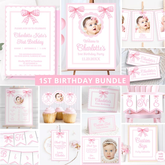 Printspree Coquette Pink Bow Happy Birthday Backdrop 5x3ft