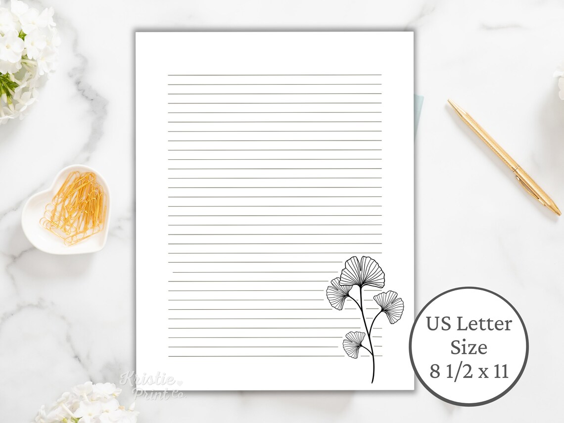 Printable Stationery Set Black and White Floral Lined Paper - Etsy