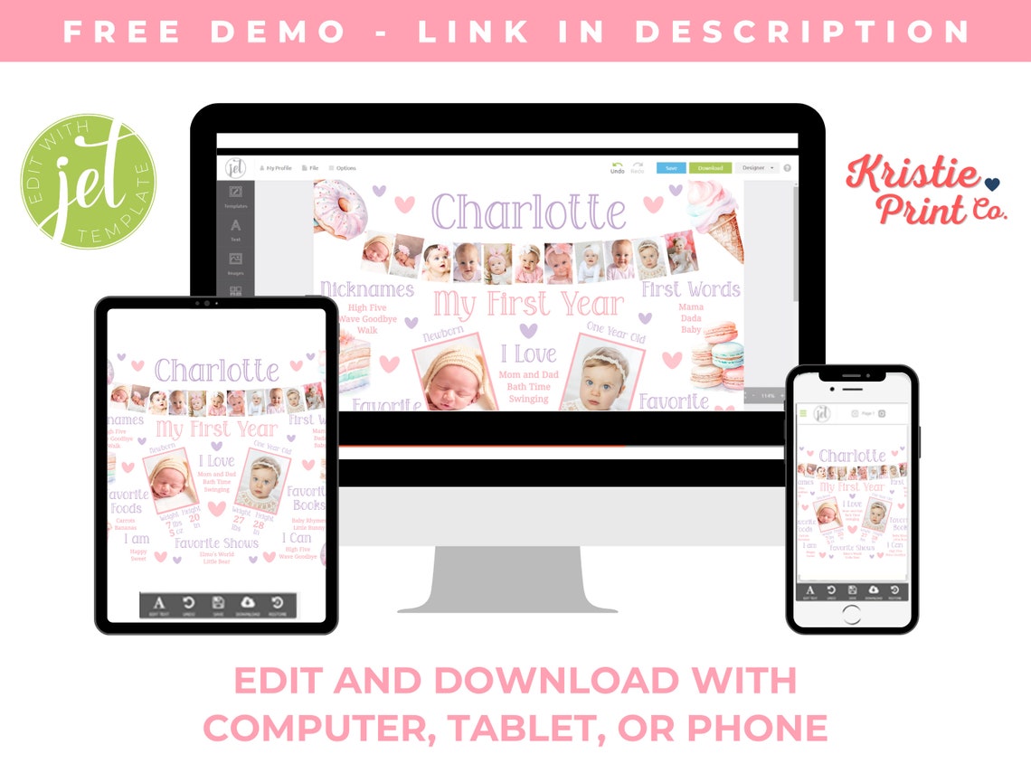 One Year of Photo Board Baby Photo Template 1st Birthday Poster Sweet ...