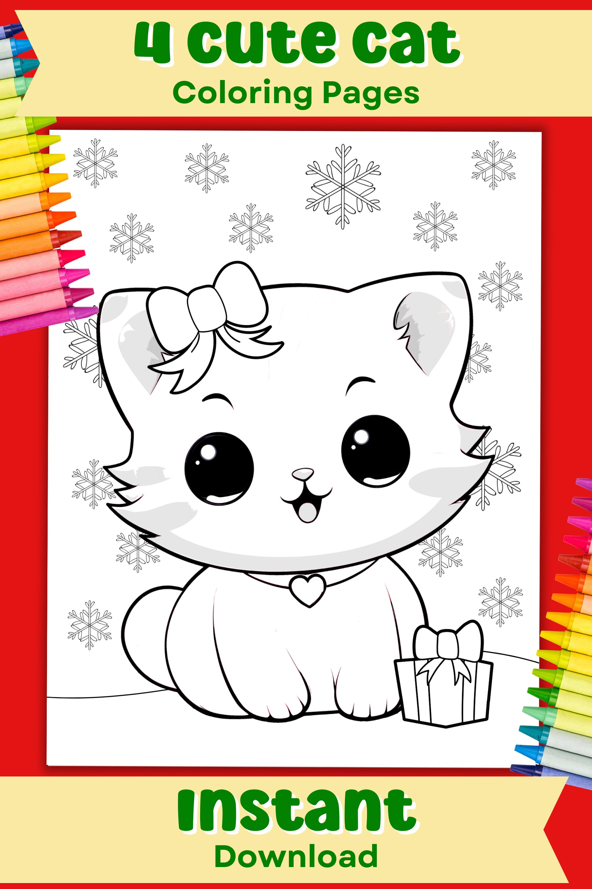Cute Christmas Cat Coloring Pages Cat Coloring Page for Kids Party ...
