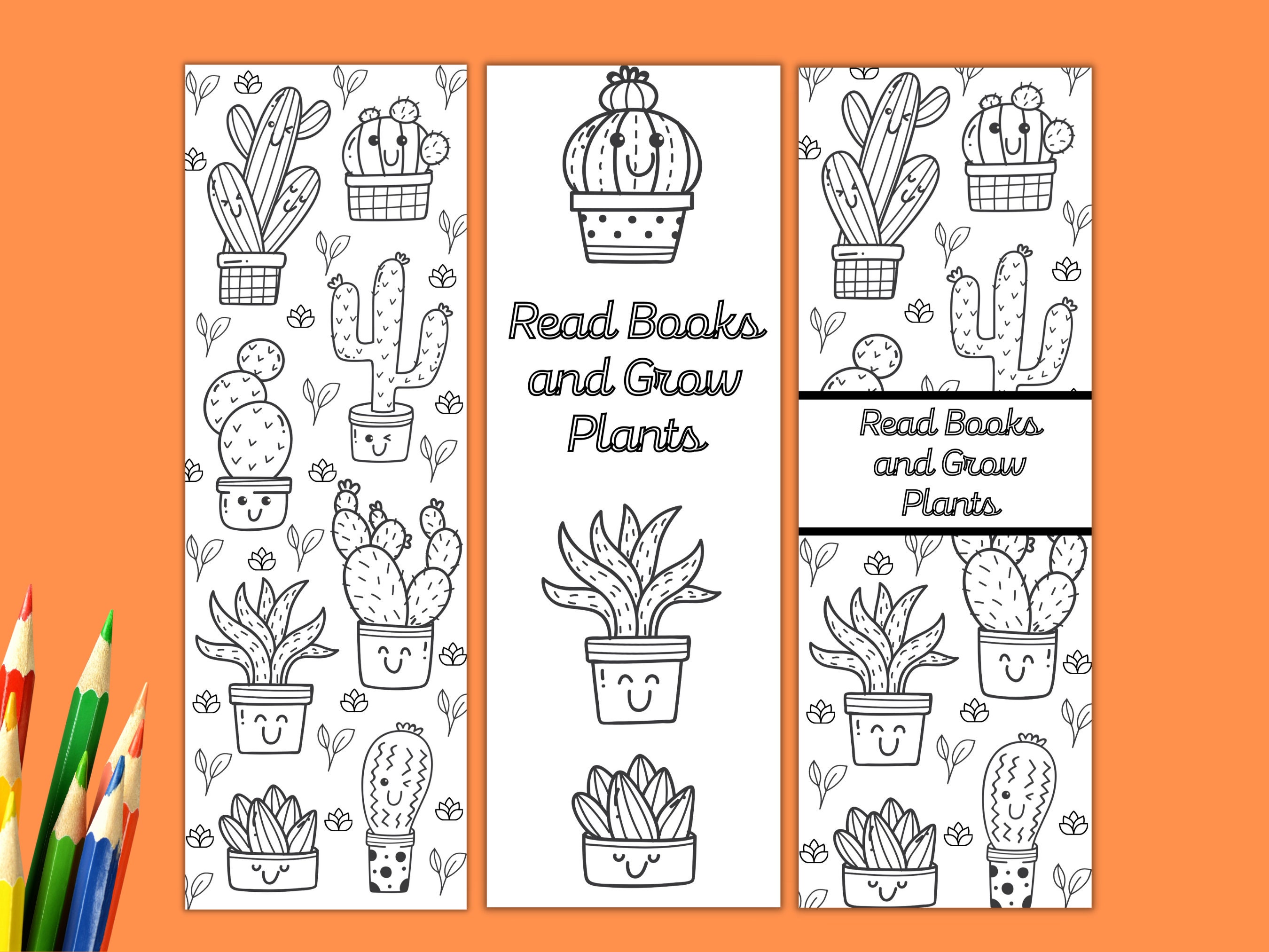 Printable Bookmarks to Color Houseplant Bookmark Cactus - Etsy España
