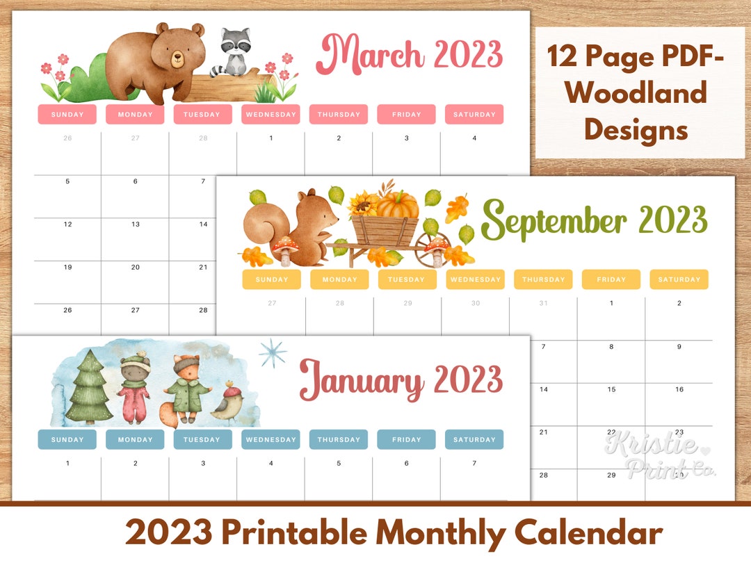 Woodland Calendar 2023 Calendar Download Themed Calendar Etsy