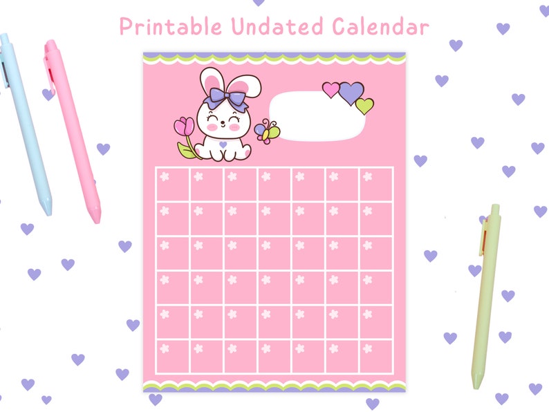 Calendario imprimible Kawaii Calendario mensual imprimible Calendario
