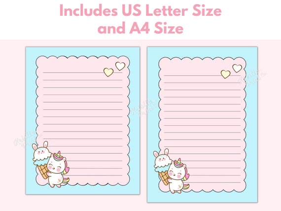 Cute letter paper printable PDF, printable letter stationery, kawaii paper  stationery, letter paper, pink mail lined and unlined paper