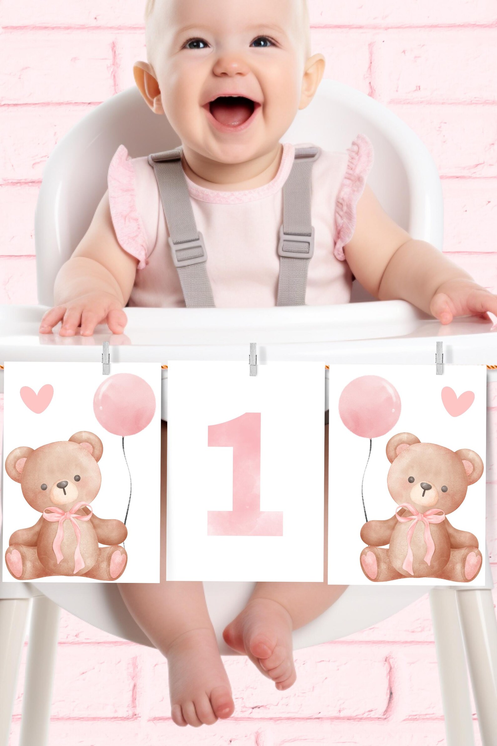 Bear High Chair Banner Beary First Birthday Banner Printable Banner ...