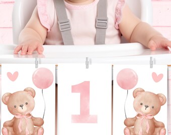 Bear High Chair Banner Beary First Birthday Banner Printable Banner Teddy Bear Birthday Girl 1St Birthday Banner Beary 1st Birthday Idea BT1