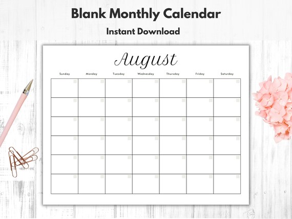 Monthly Blank Calendar, Printable Calendar Template, Horizontal Printable Calendar Pages, PDF Printable, Instant Download, Simple Calendar - Etsy Finland Monthly Blank Calendar, Printable Calendar Template, Horizontal Printable Calendar Pages, PDF Printable, Instant Download, Simple Calendar - Etsy Finland