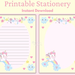 Little Girl Stationery, Lined Stationery for Kids, Primary Lines, Printable Unicorn Stationery ...