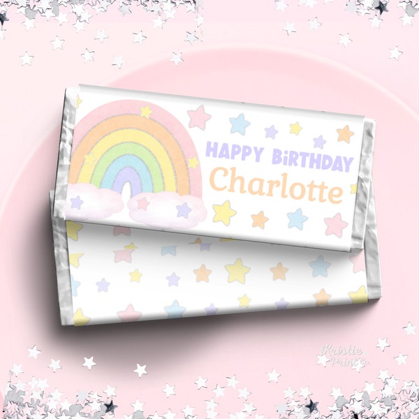 Candy Bar Wrappers for Birthday Rainbow Pastel Theme Birthday Party Decoration First Birthday Party Favor Chocolates Party Decor Girl RAINB1