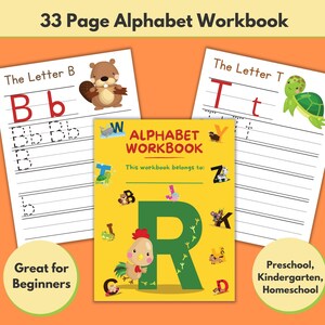 Caderno de exercícios do alfabeto para impressão, planilhas de escrita de letras para crianças, planilhas de rastreamento, pré-escola, jardim de infância, educação domiciliar, pré-escola
