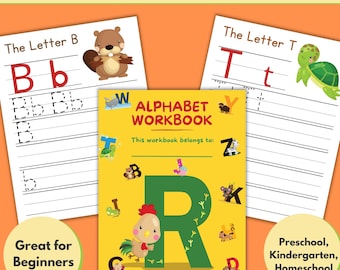 Alphabet Workbook Printable Alphabet Worksheets Letter Writing Workbook for Kids Tracing Worksheets Preschool Kindergarten Homeschool PreK