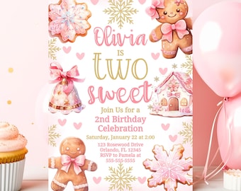 Gingerbread Birthday Invitation Christmas Birthday Invite Editable Winter Birthday Invitation Gingerbread Girl Birthday Party 2nd G12