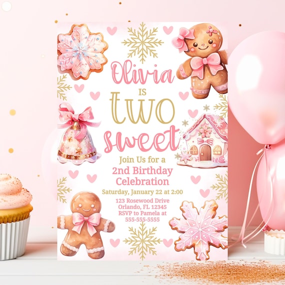 Gingerbread Birthday Invitation Christmas Birthday Invite Editable Winter Birthday Invitation Gingerbread Girl Birthday Party 2nd G12