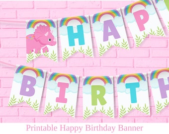 Roze dinosaurusfeestbanner voor meisjes, verjaardagsdecoratie met dinosaurussen, feestartikelen voor meisjes met dinosaurussen, dinosaurusfeestje voor meisjes, drie Rexen, verjaardagsfeest voor meisjes, schattige DIN3