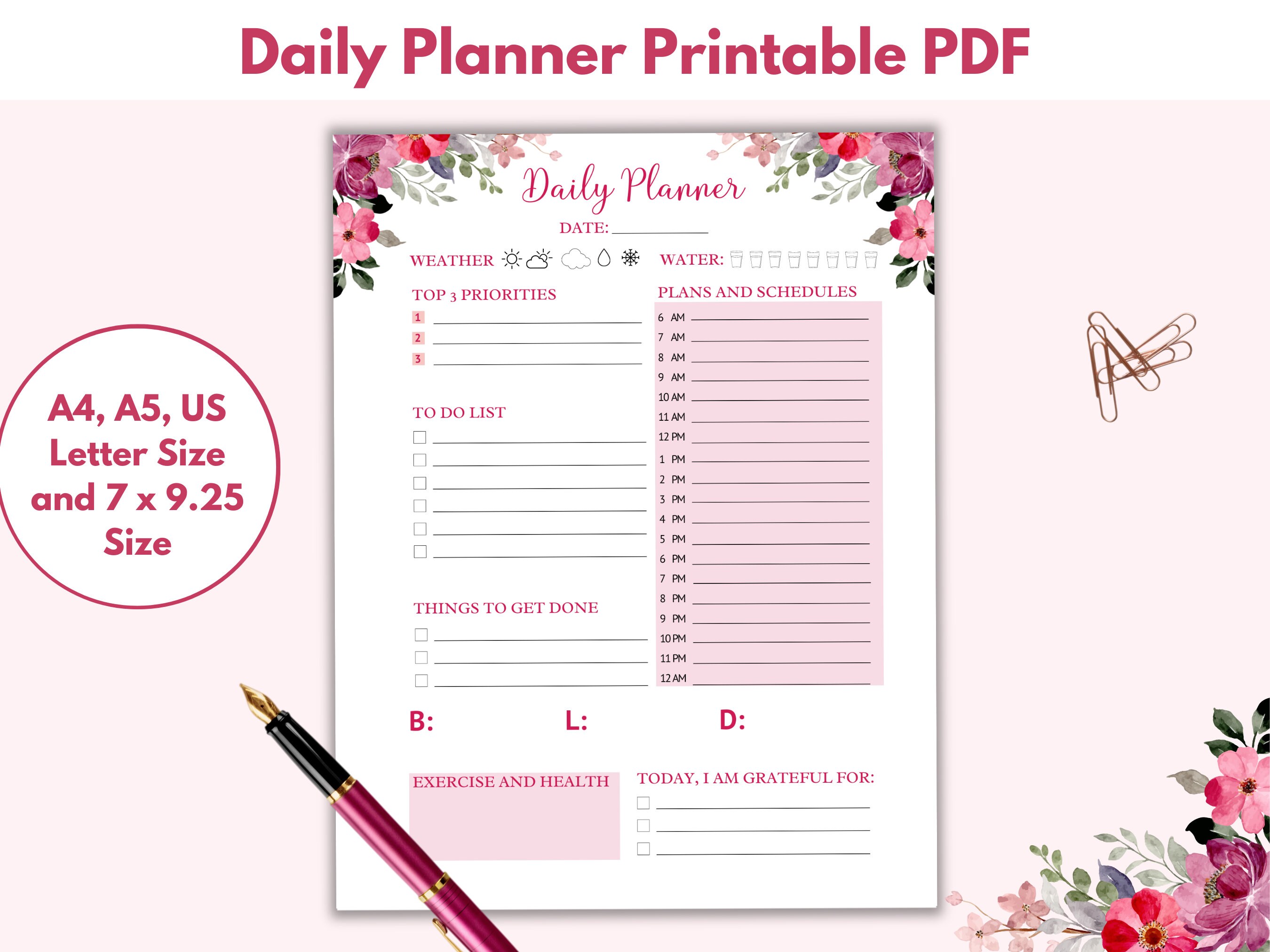 Floral Printable Planner, Daily Planner, Weekly Planner, Monthly ...